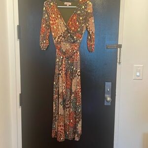 Harlow & Rose 3/4 Sleeve Faux Wrap Maxi Dress